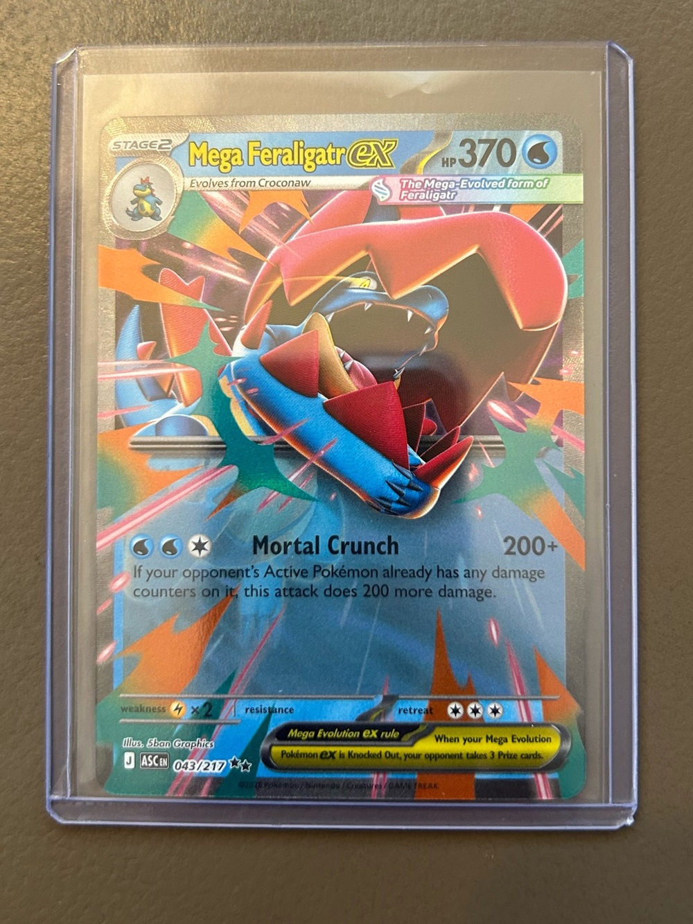 POKÉMON Mega Feraligatr ex card (043/217)double rare,holofoil 2026yr/hard sleeve